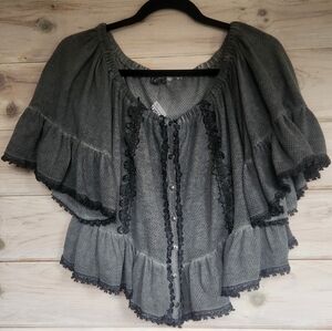NEW POL Vintage Flowy Lace Scoop Neck Short Sleeve Blouse